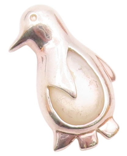 925 Sterling Silver  Vintage Mother Of Pearl Penguin Motif Pendant  PT17104