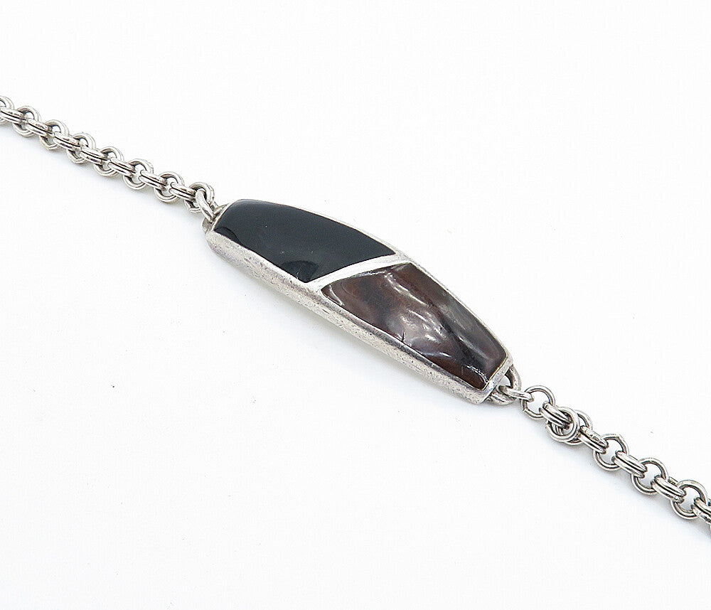 MONET 925 Sterling Silver  Vintage Enamel Double Link Chain Bracelet  BT2195