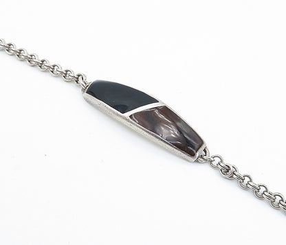MONET 925 Sterling Silver  Vintage Enamel Double Link Chain Bracelet  BT2195