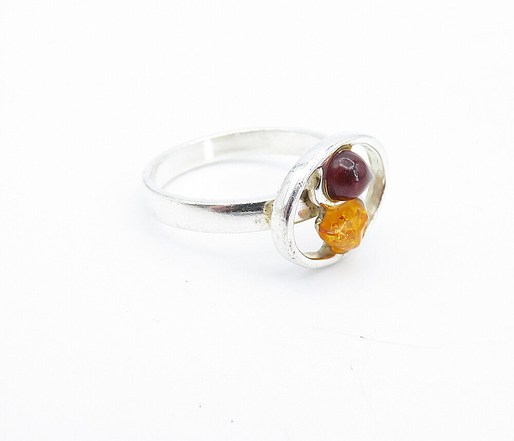 POLAND 925 Sterling Silver  Vintage Tear Drop Amber Band Ring Sz 6.5  RG4311