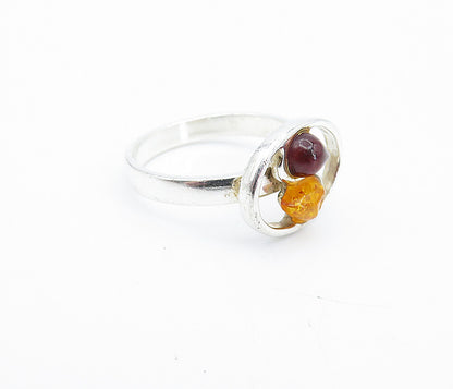 POLAND 925 Sterling Silver  Vintage Tear Drop Amber Band Ring Sz 6.5  RG4311