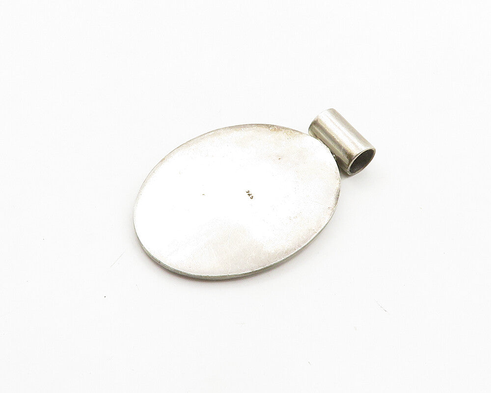 925 Sterling Silver  Vintage Inlaid Abalone Shell Shiny Oval Pendant  PT15397