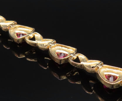 925 Silver  Vintage Gold Plated Red Malaya Garnet & X Pattern Bracelet BT9606