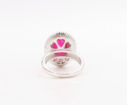 925 Sterling Silver Vintage Ring Large Oval Red Halo White CZ Sz 6  RG30708