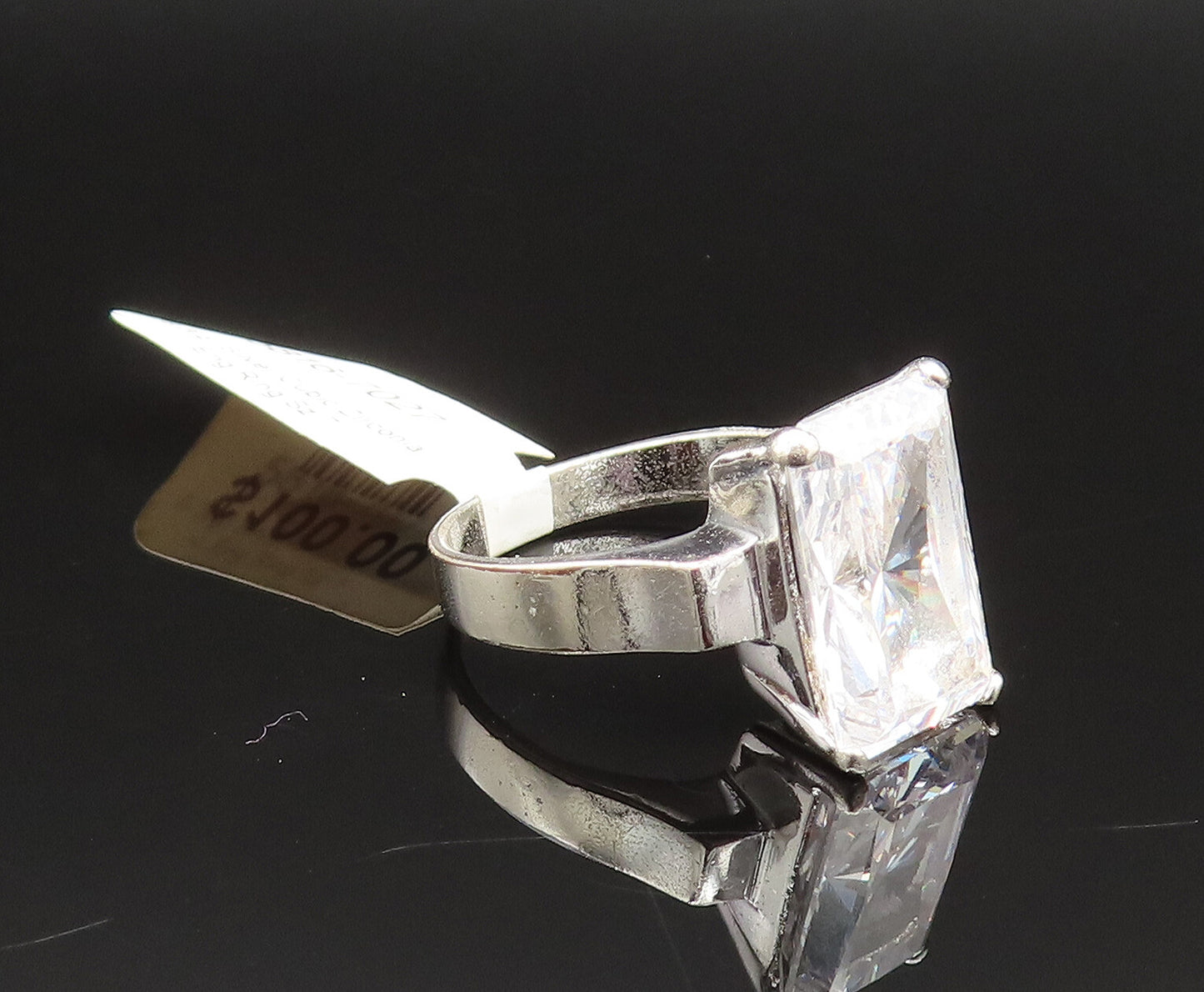 925 Silver  Vintage Minimalist Rectangle Cubic Zirconia Ring Sz 7.5  RG25501