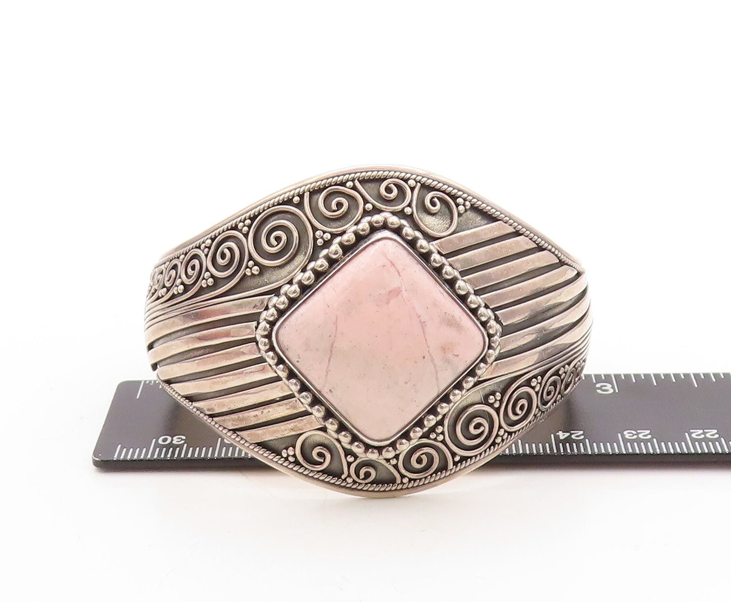 925 Sterling Silver Vintage Bracelet MERAV Dark Tone Carved Gemstone  BT10908