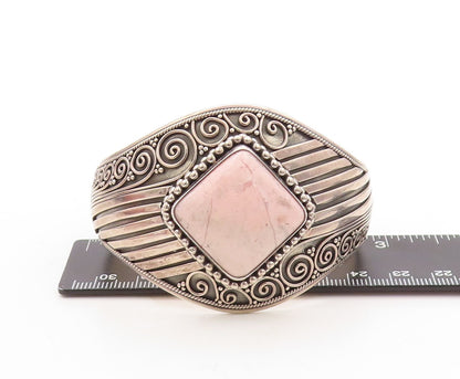 925 Sterling Silver Vintage Bracelet MERAV Dark Tone Carved Gemstone  BT10908