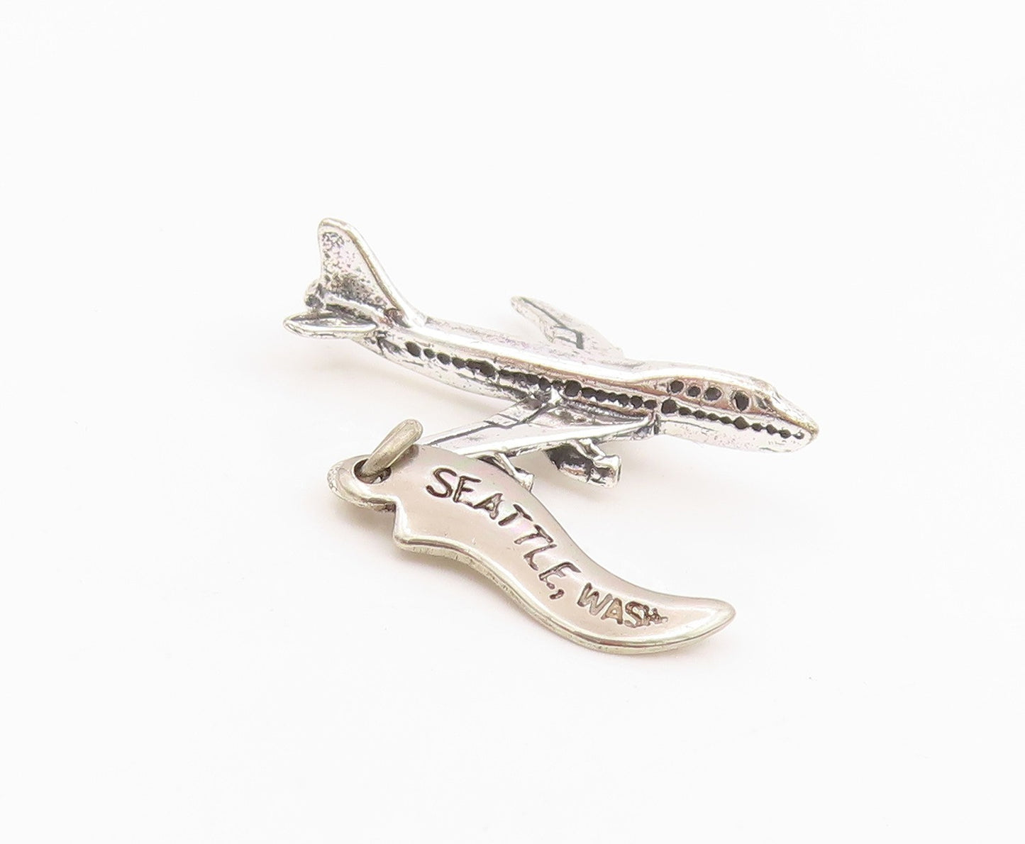 925 Sterling Silver Vintage Pendant Miniature Jet Plane Seattle Charm  PT26051