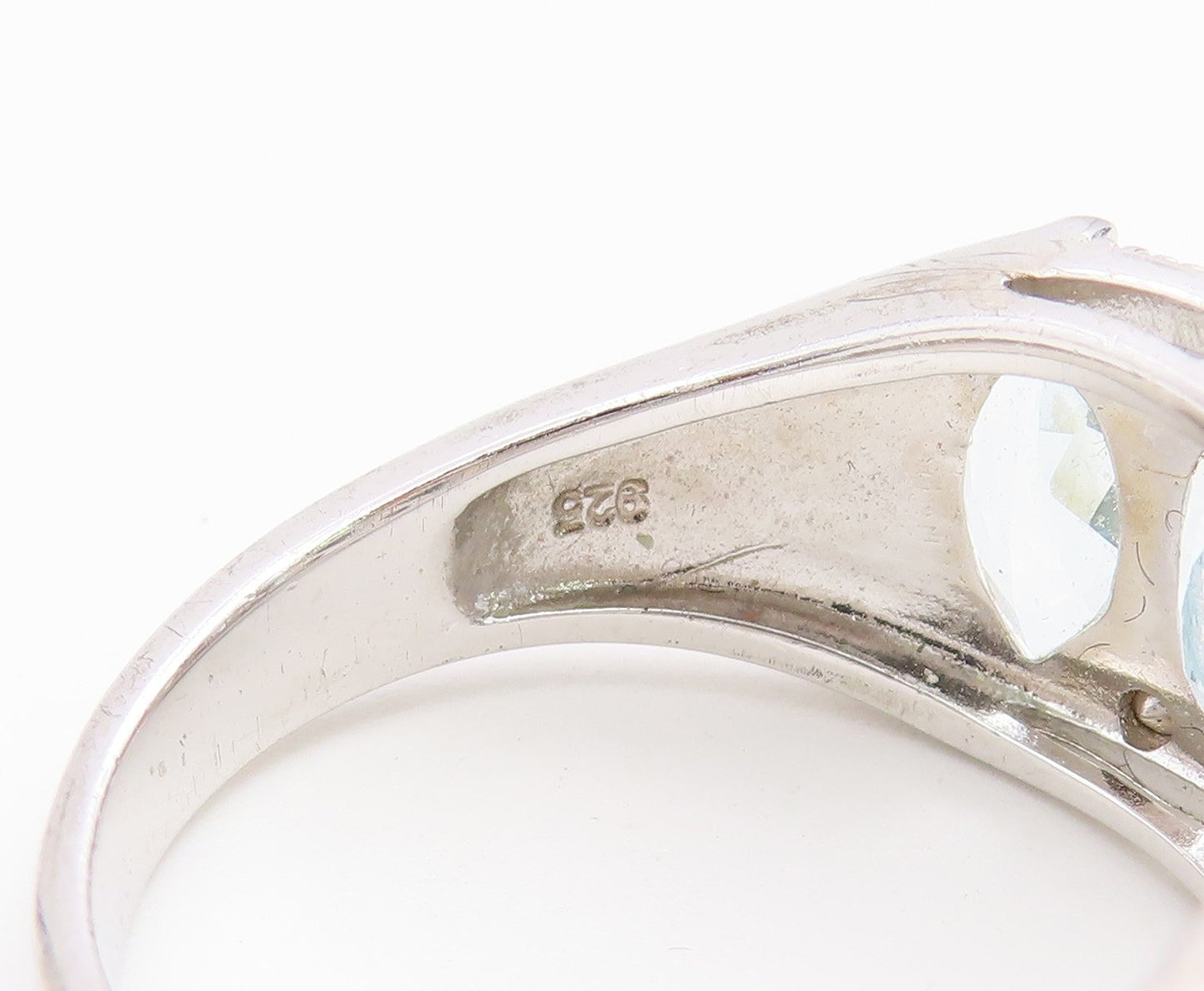 925 Sterling Silver Vintage Ring Marquise Cut Blue Topaz Band  Sz 10  RG36737