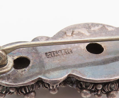 925 Sterling Silver Vintage Brooch CHINESE EXPORT Turquoise Flowers  BP11578