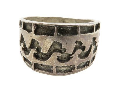 925 Sterling Silver  Vintage Antique Dark Tone Chiseled Band Ring Sz 7 RG13742