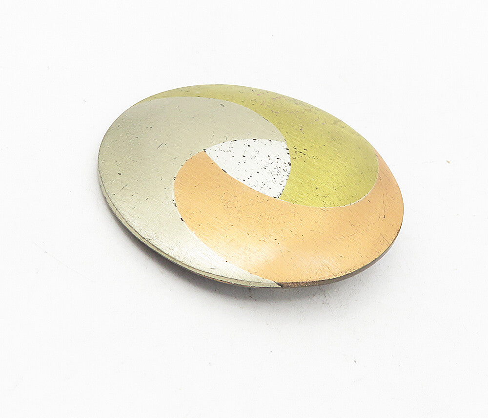 TAXCO MEXICO 925 Sterling Silver  Vintage Three Tone Round Brooch Pin  BP3172