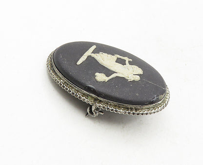 ENGLAND 925 Sterling Silver  Vintage Woman Figure Cameo Brooch Pin  BP3492