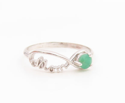 925 Sterling Silver Vintage Ring Emerald Mom Infinity Love Band  Sz 9  RG36149