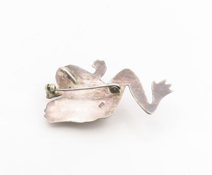 925 Sterling Silver Vintage Brooch Textured Leaping Frog Figurine Pin  BP12105