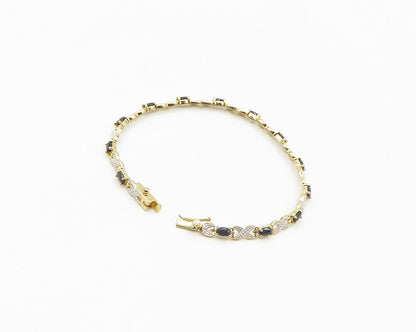925 Sterling Silver  Sapphire Gold Plated Two Tone XO Chain Bracelet  BT7646