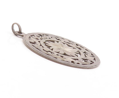 925 Sterling Silver Vintage Pendant MEXICO Dark Tone Floral Cutout  PT23840