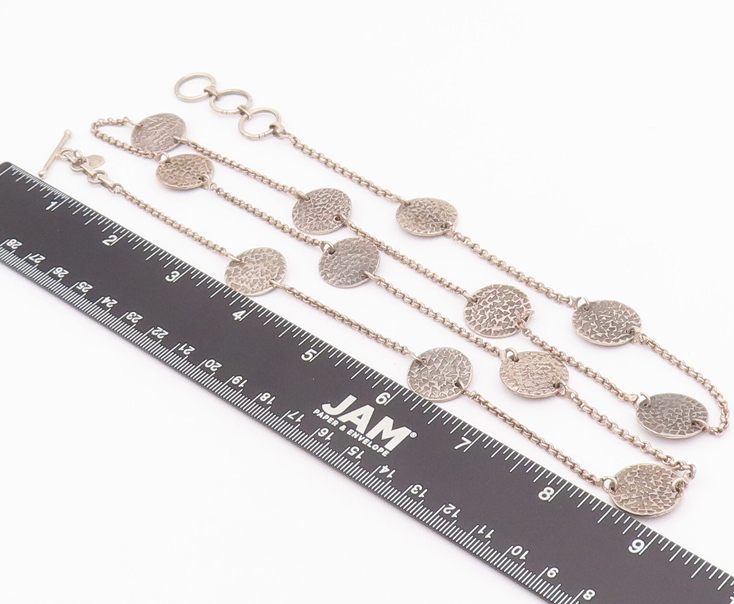 925 Sterling Silver Vintage Necklace Minimalist Circular Dented Chained   NE4250
