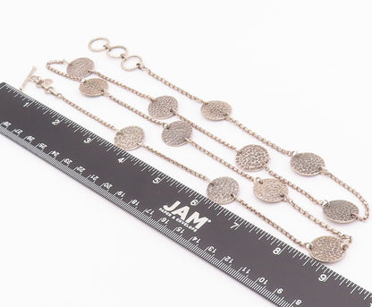 925 Sterling Silver Vintage Necklace Minimalist Circular Dented Chained   NE4250