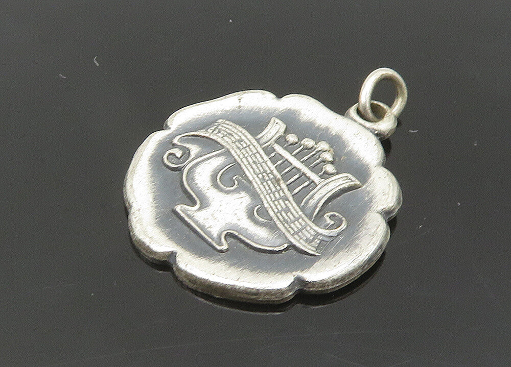 925 Sterling Silver  Vintage Antique Oxidized Musical Motif Pendant  PT17051