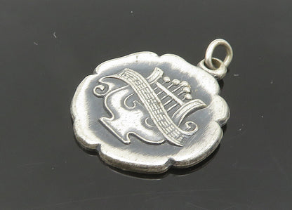 925 Sterling Silver  Vintage Antique Oxidized Musical Motif Pendant  PT17051