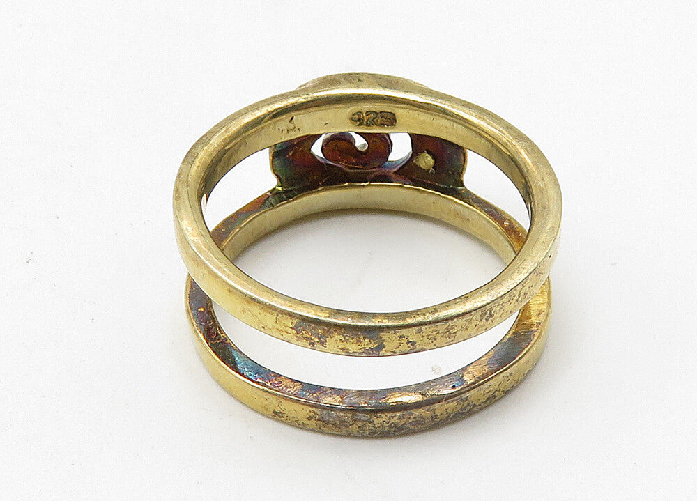 925 Sterling Silver  Vintage Topaz Two Tone Spiral Band Ring Sz 5  RG10429