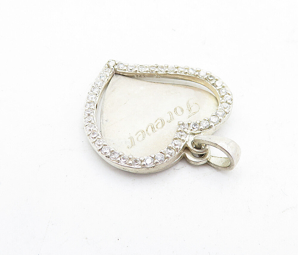 925 Sterling Silver  Vintage Topaz Forever Lifetime Love Heart Pendant  PT3957