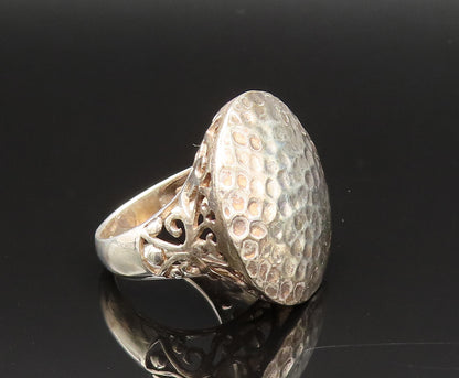 925 Sterling Silver  Vintage Round Hammered Open Scroll Ring Sz 7.5  RG25617