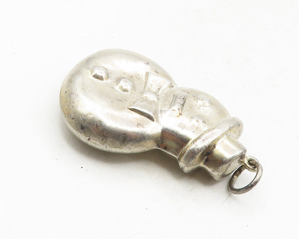 925 Sterling Silver  Vintage Shiny Hollow Snowman Christmas Pendant  PT7690