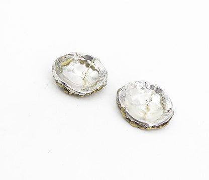 925 Sterling Silver  Vintage Modernist Two Tone Sculpted Drop Earrings  EG4043