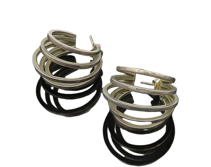 925 Sterling Silver  Vintage Shiny Graduated Split Hoop Earrings  EG11117