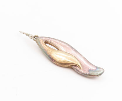 925 Sterling Silver Vintage Earrings Modernist Curvy Wave Design Dangle  EG13750