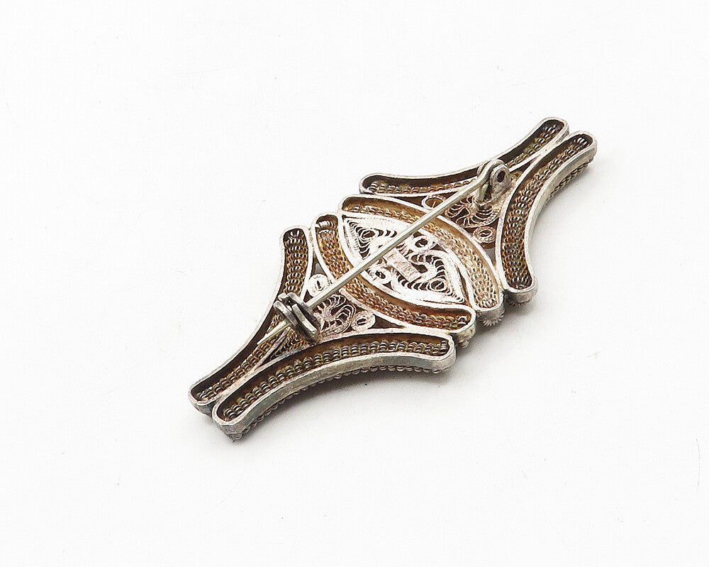 MEXICO 925 Sterling Silver  Vintage Dark Tone Filigree Brooch Pin  BP4118