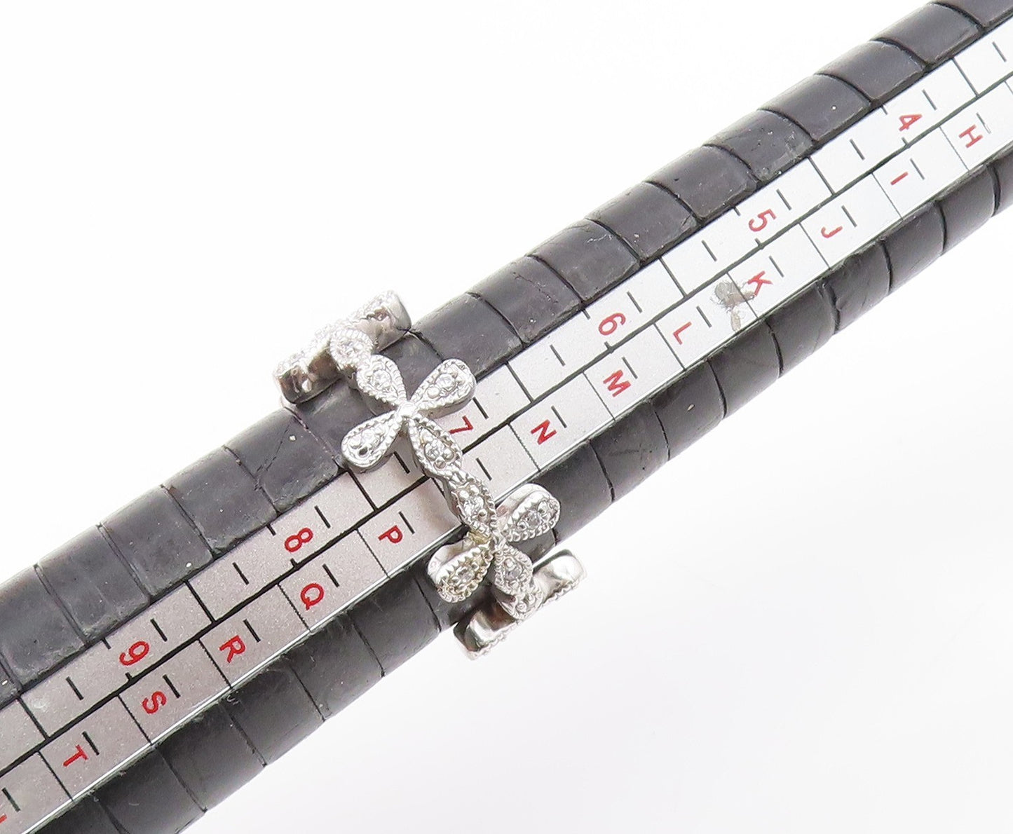 925 Sterling Silver Vintage Ring CZ Floral Petal Eternity Band  Sz 7  RG35234