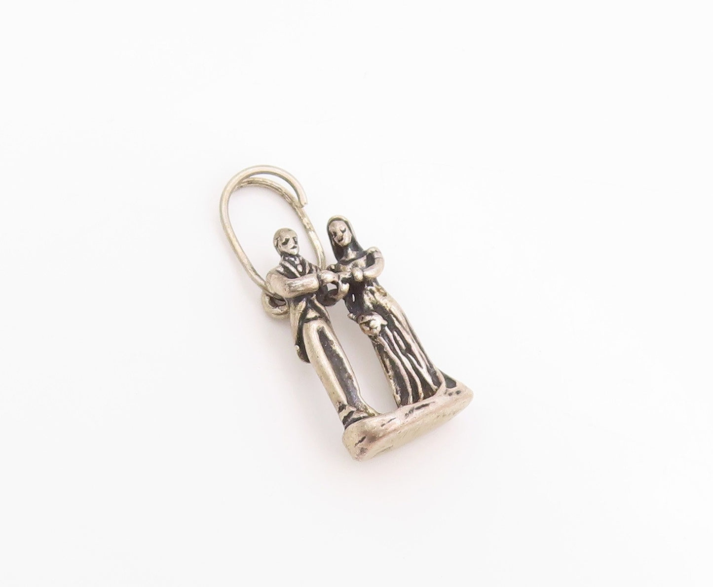 925 Sterling Silver Vintage Pendant 3D Bride & Groom Wedding Day Charm  PT24812