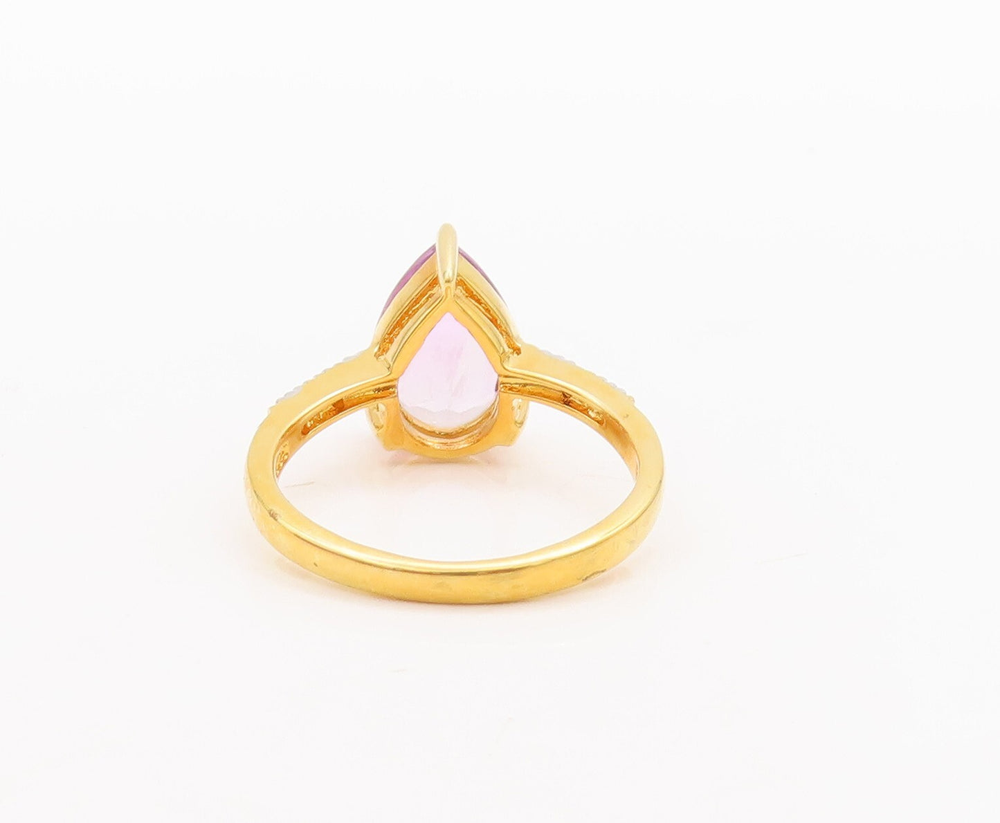 925 Sterling Silver Vintage Ring Gold Plated Drop Cut Amethyst & CZ Sz 7 RG29422