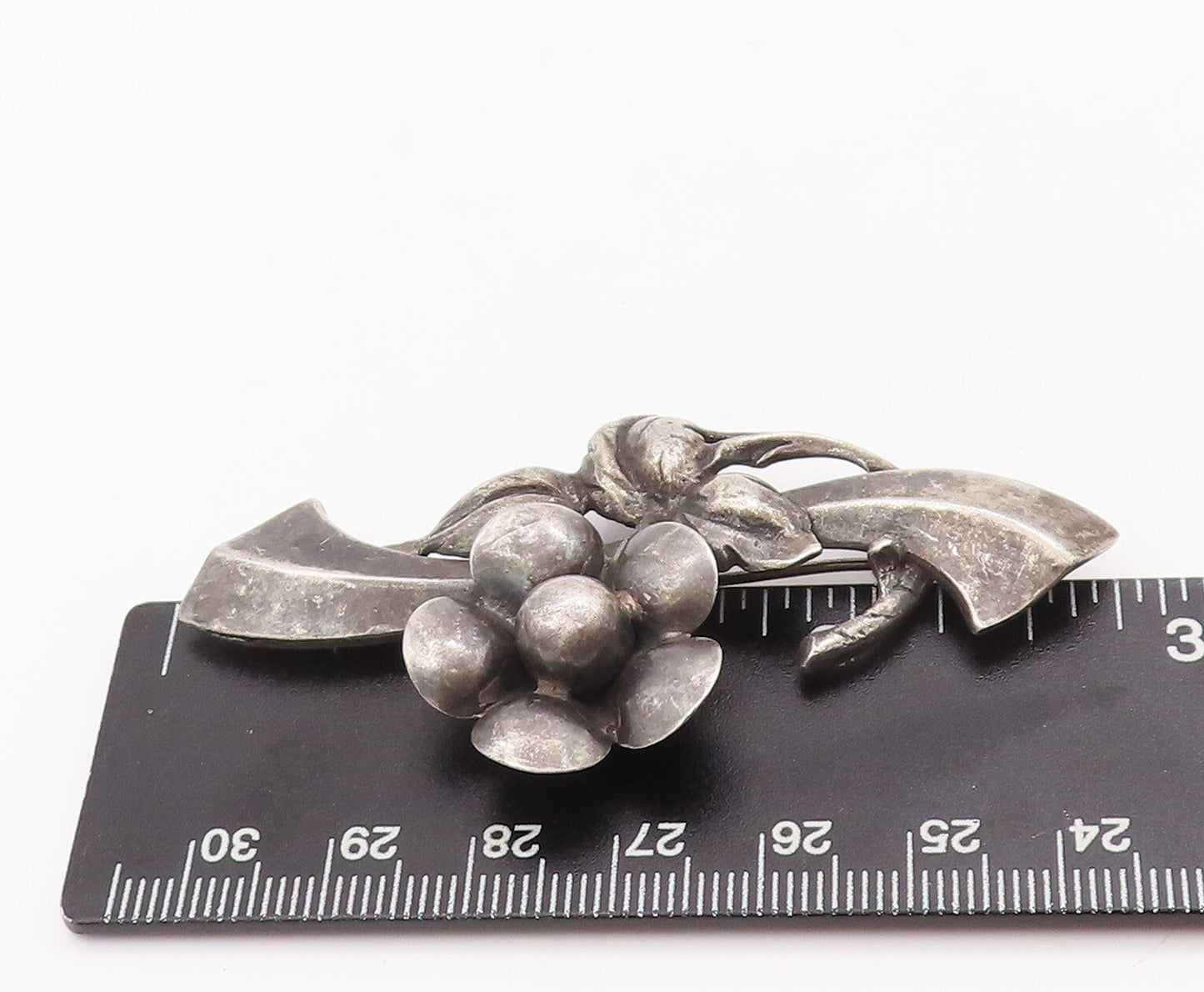 925 Sterling Silver Vintage Brooch Pin Solid Carved Floral Design  BP10995