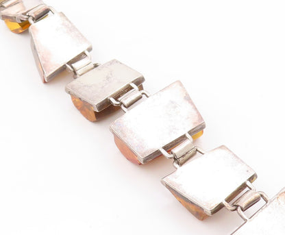 925 Sterling Silver Vintage Bracelet POLAND Designer Honey Amber Band  BT11053