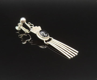 NAVAJO 925 Silver  Vintage Black Onyx Bar Dangle Screw Back Earrings  EG11950