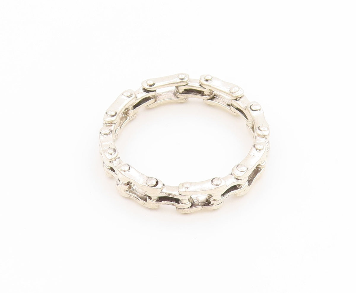 925 Sterling Silver Vintage Ring Modernist Bicycle Chain Band  Sz 14.5  RG36036