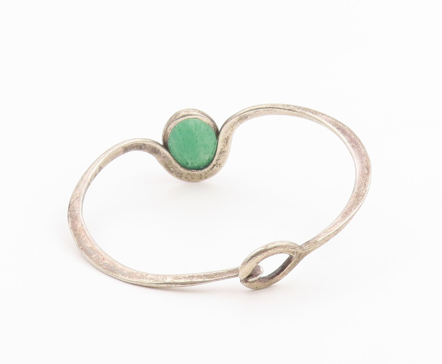 925 Sterling Silver Vintage Bracelet Green Aventurine Modernist Bangle  BT12163