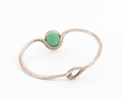 925 Sterling Silver Vintage Bracelet Green Aventurine Modernist Bangle  BT12163