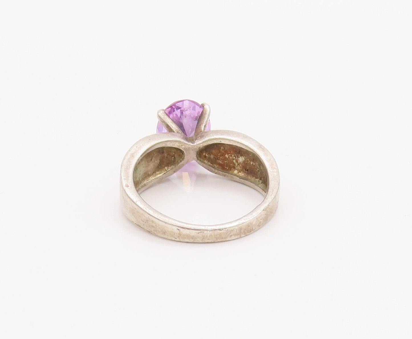 925 Sterling Silver Vintage Ring Carved Shank Round Cut Amethyst  Sz 5  RG28303