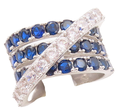 925 Sterling Silver Vintage Ring Designer Sapphire & CZ Bands  Sz 7  RG29464