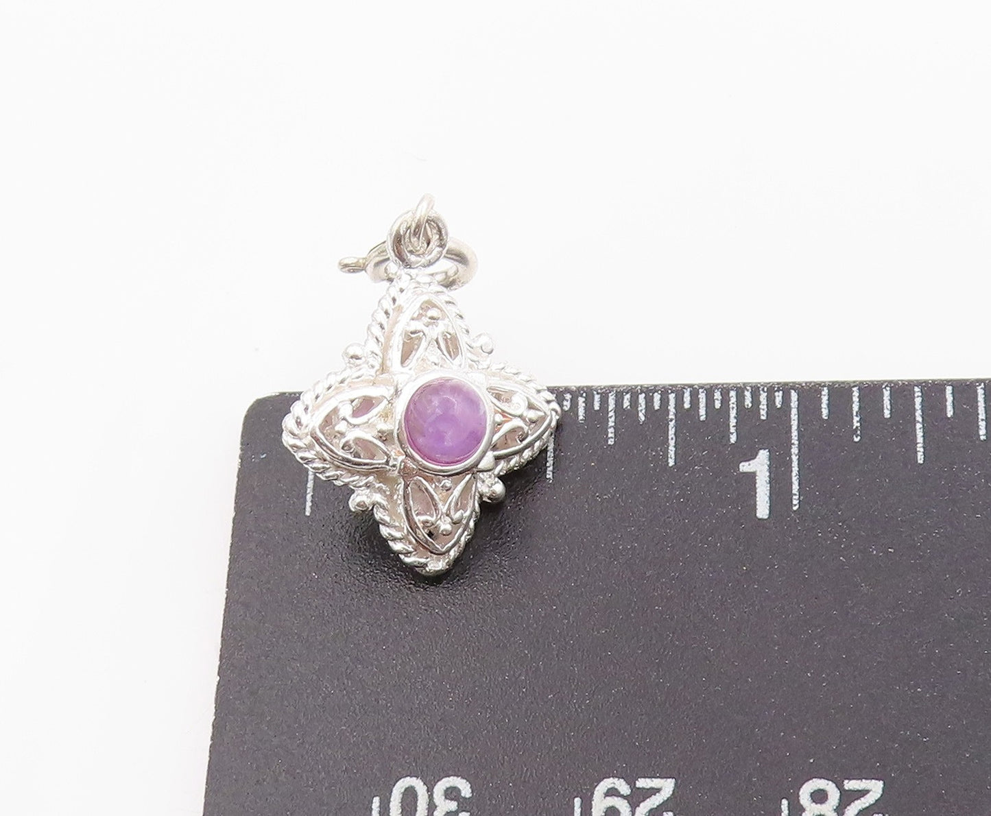 925 Sterling Silver Vintage Pendant Purple Amethyst Haze Cut Out Charm  PT24956