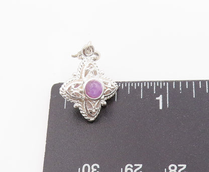 925 Sterling Silver Vintage Pendant Purple Amethyst Haze Cut Out Charm  PT24956