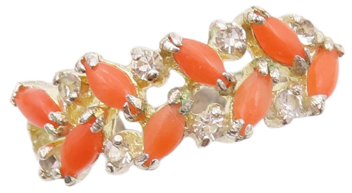 925 Sterling Silver Vintage Ring Marquise Shape Orange Gemstones  Sz 6  RG32077