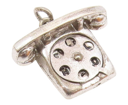 925 Sterling Silver  Vintage Petite Old Fashioned Telephone Pendant  PT16414