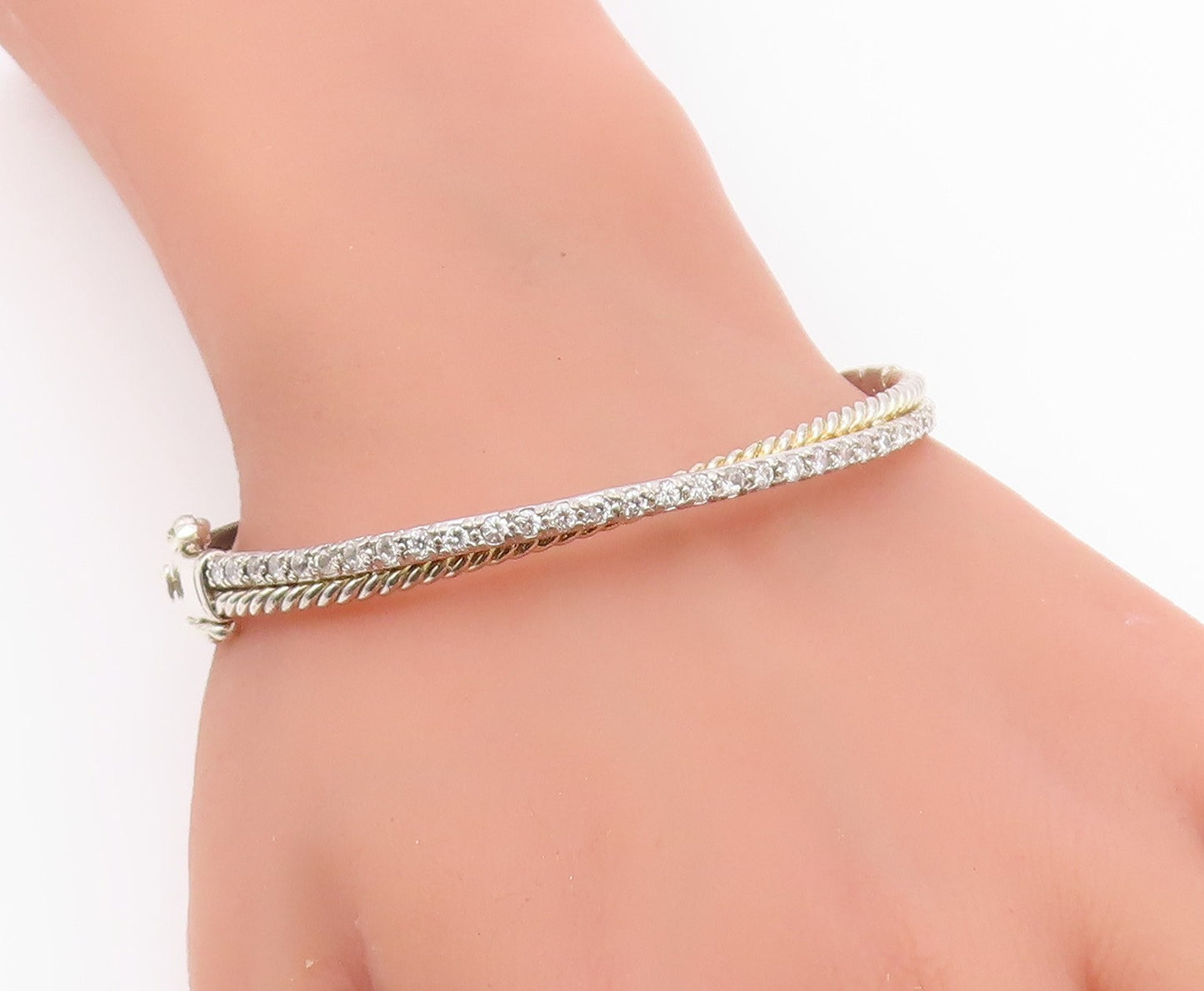 925 Sterling Silver  Vintage 2 Twisted Rope Round Sapphire Bracelet  BT9889