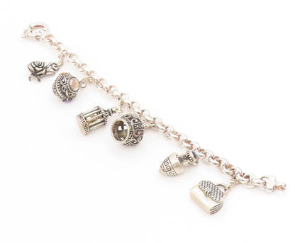 925 Sterling Silver Vintage Bracelet Multi Gemstone Storyteller Charms  BT11757